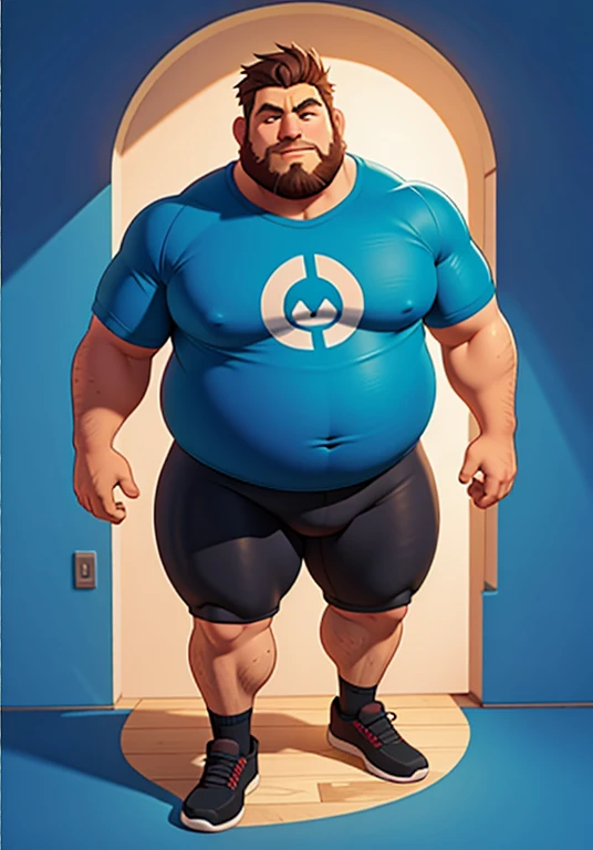 (Aerial view),dynamic angle,ultra-detalhado, illustration, ), Only huge plump morbid thighs extremely thick. Homem abrindo o seu longo casaco e mostrando seu corpo usando apenas short. He&#39;s not wearing a shirt. ( Ultra realistic eye pupil and iris, detalhado. )