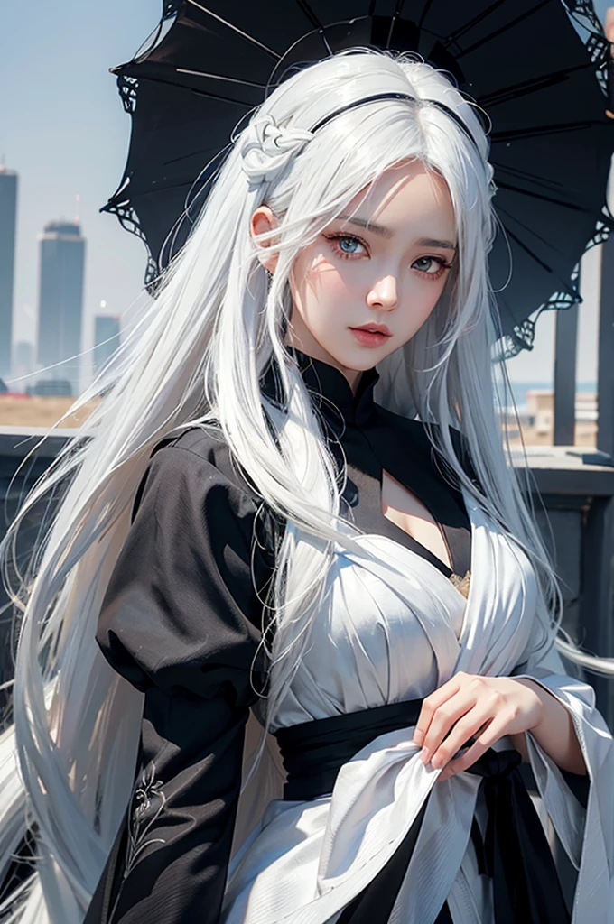 a close up of a woman with long white hair and a black dress, detailed digital anime art, guweiz on artstation pixiv, guweiz on pixiv artstation, girl with white hair, artgerm. high detail, artgerm on artstation pixiv, detailed portrait of anime girl, digital art on pixiv, digital anime art