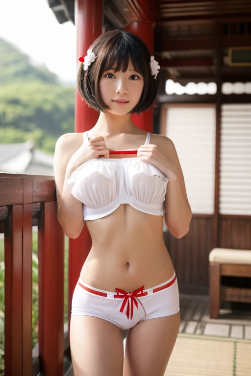 Shrine maiden　Short Bob　underwear　white