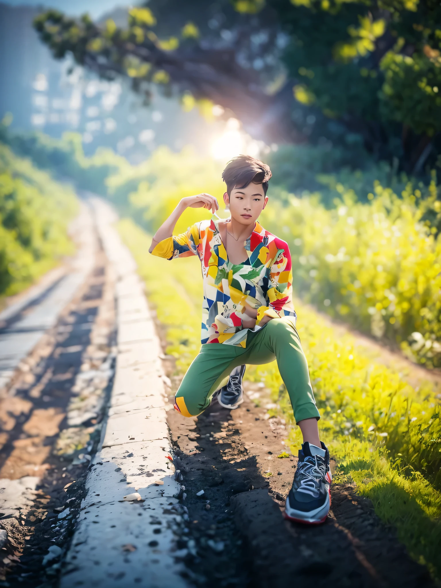 Green yellow red mixed colours shirt