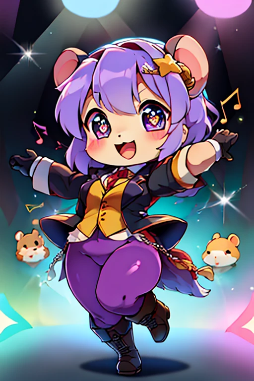 boy, hamster, furry, bodyfur, blazer, bottomless, purple tights, gloves, boots, chibi, sparkling eyes, idol, dancing, singing