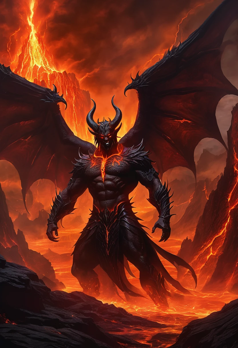 incarnation, Traditionally known as Lucifer, Rule with confidence in a hellish environment. He is surrounded by monsters.，They are his army.. Fiery cliffs and lava rivers form the backdrop, And tortured souls fill the gloomy outlook. The awe-inspiring grandeur of this hellish kingdom evokes a nightmarish epic..