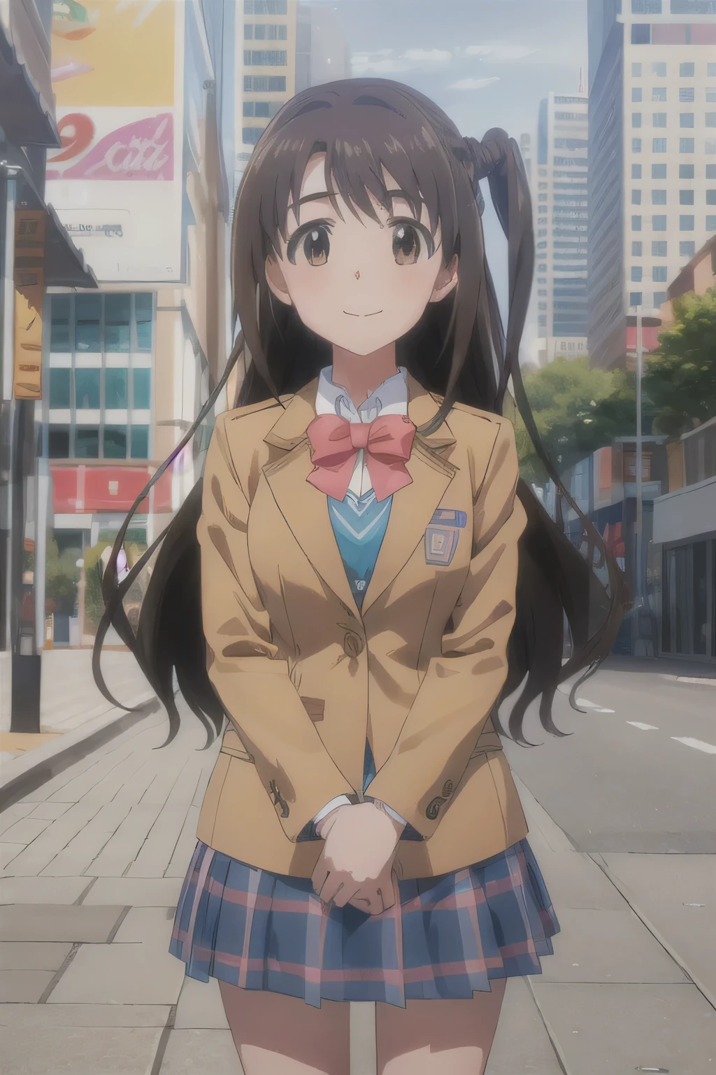 (((Pixel Perfect, Perfect in every detail))), alone, One girl, uzuki shimamura, , blazer, bow, View your viewers, smile, v Arms