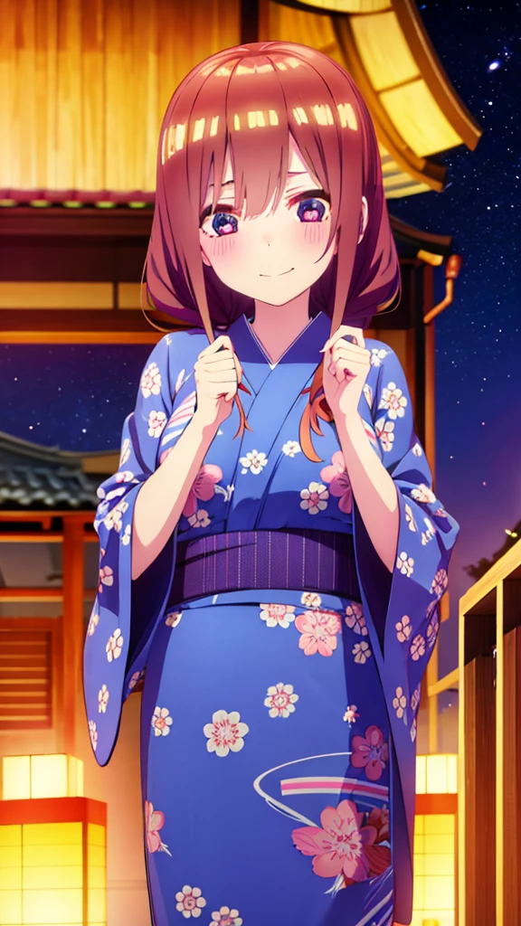 Nakano Miku、Yukata、smile、Blushing、high resolution、High definition、shrine、Festivals、night