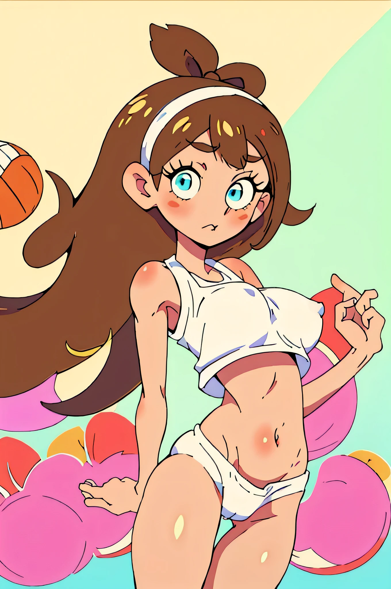 bouncing breasts, a young girl volleyball, white bikini, ((jump)), (bouncing big breasts) ,(masterpiece:1.2) (detailed eyes) (sharp focus), detailed nipples,  detailed vagina, slim body, thin legs, short stature, 