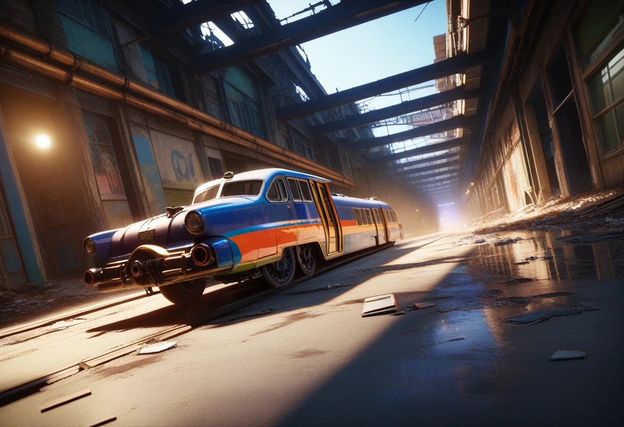 (最high quality,4K,High resolution,masterpiece:1.2),train,Remains,Science fiction,Futuristic, Cinema Lighting, Chiaroscuro,Ray Tracing,Very detailed, high quality, Mirai, Color contrast, atmosphere, Dystopia, Urban, Vibrant colors, Broken glass, Dramatic Shadows, Dilapidated Building, Futuristic technology, Dynamic configuration, Motion Blur, Urban decay, Dynamic Perspective, 没入感のあるatmosphere, Post-apocalyptic, Abandoned, reflection, Sulky, intense, mystery, Advanced Design, Sophisticated lines, Powerful engine, speed, danger, Excited state