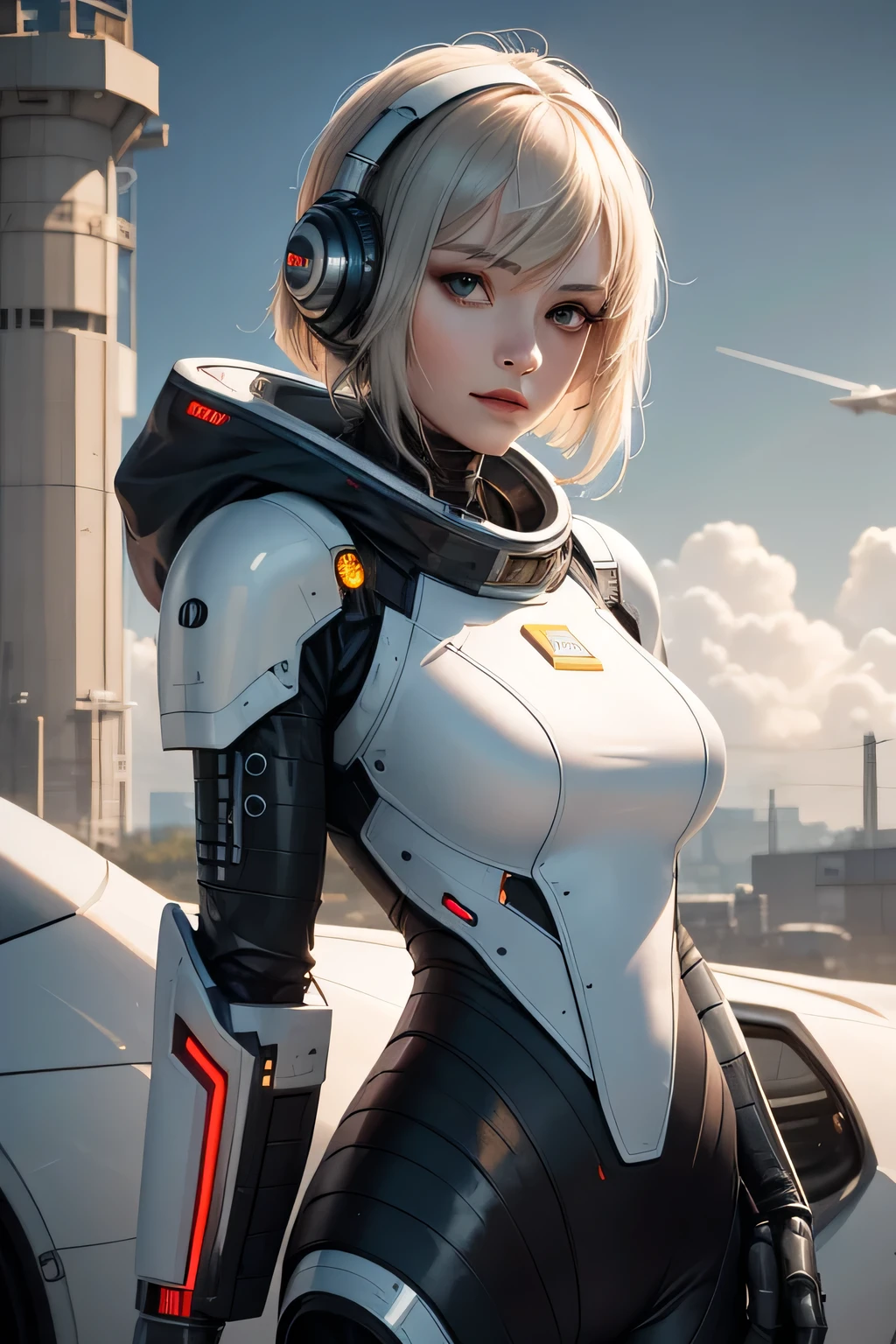 arafed woman wearing a black helmet with a large metal blade, portrait futuristic solider girl, portrait beautiful sci - fi girl, portrait of a sci - fi woman, futuristic woman portrait, portrait armored astronaut girl, portrait of a female android, cgsociety portrait, detailed portrait of a cyborg, portrait of female android, sci-fi female, sci fi female character