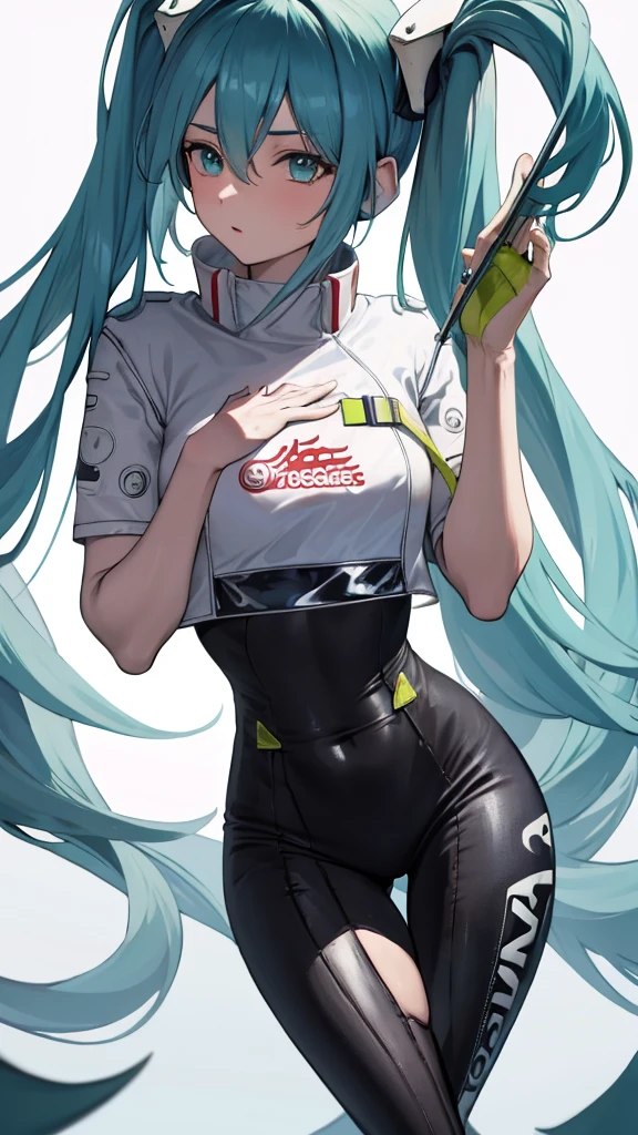 Miku, pose frontal, vista de corpo inteiro, short legging
