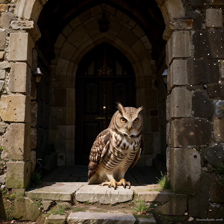 a wise old owl in a castle animated