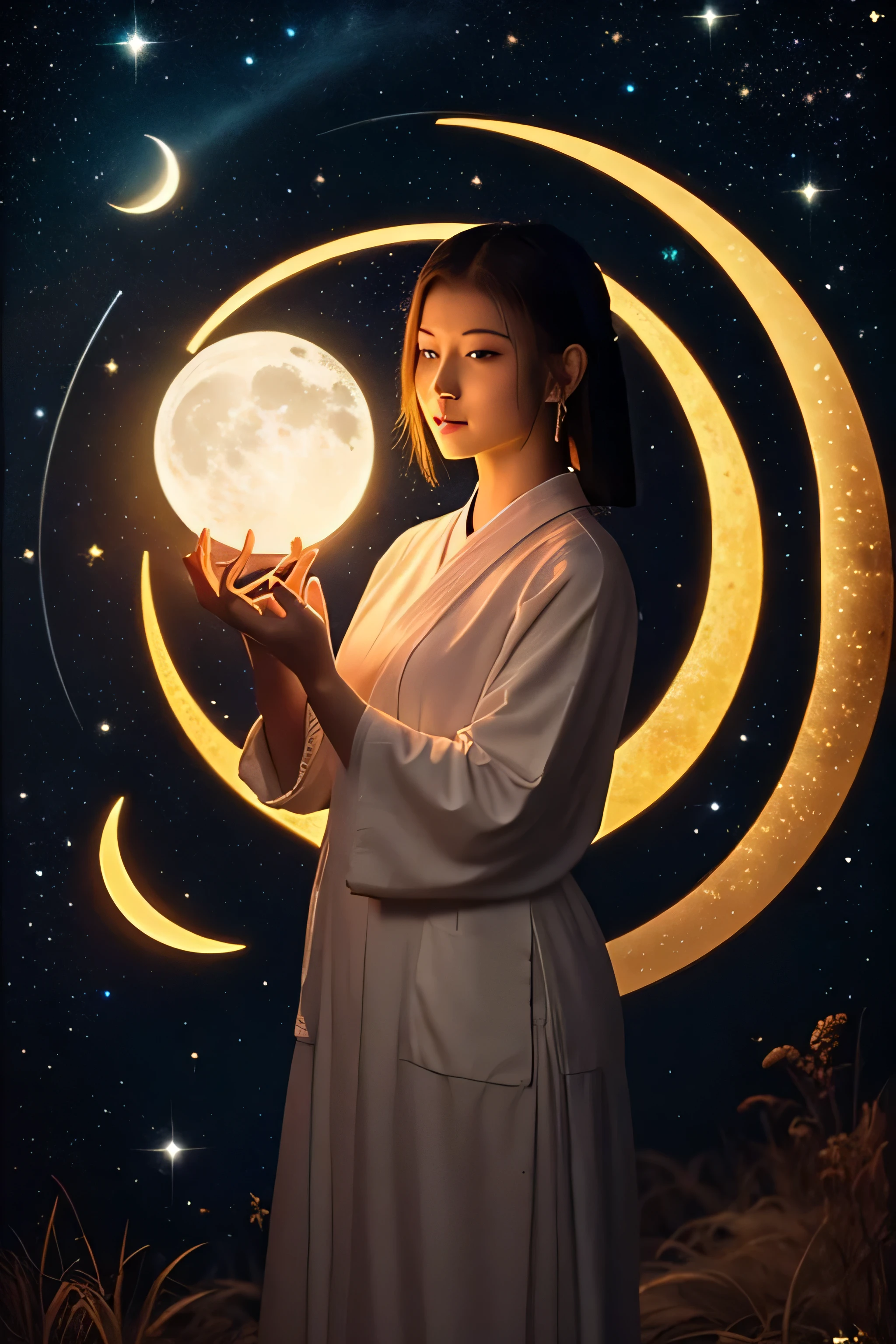 (sun, Moon and Stars,Night Sky),(masterpiece、highest quality、highest quality、Official Art、Exquisite and beautiful:1.2)、Shakyamuni Buddha,(One Girl)、((staff,Buddha'Light,Current Aeon,Aurora)),Very detailed、(Fractal Art:1.3)、colorful、Most detailed,(Moving posture:1.4)、Beautiful and delicate face down to the last detail、Beautiful and delicate details、Very fine grain definition, (Symmetrical eyes:1.3),Floral scent,feather、Statue of the Goddess