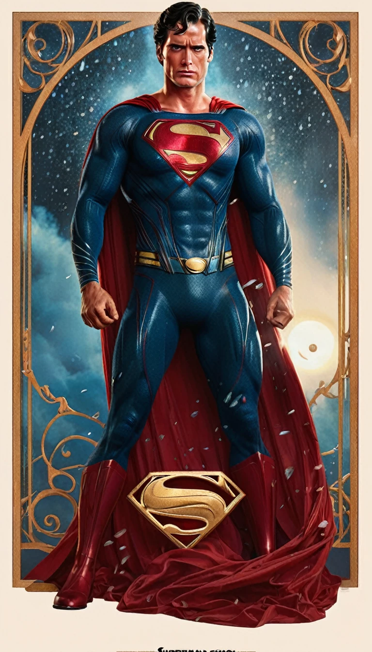 tears ,brown hair,red lazer eyes,man, super man, art pop, masterpiece,intricate details, horror theme ,portrait,dark ambience, dust,low light ,cinematic, ambient oclussion, chromatic aberration, Use a slightly low-angle perspective to make Superman appear larger than life, reinforcing his status as a heroic and sexy icon