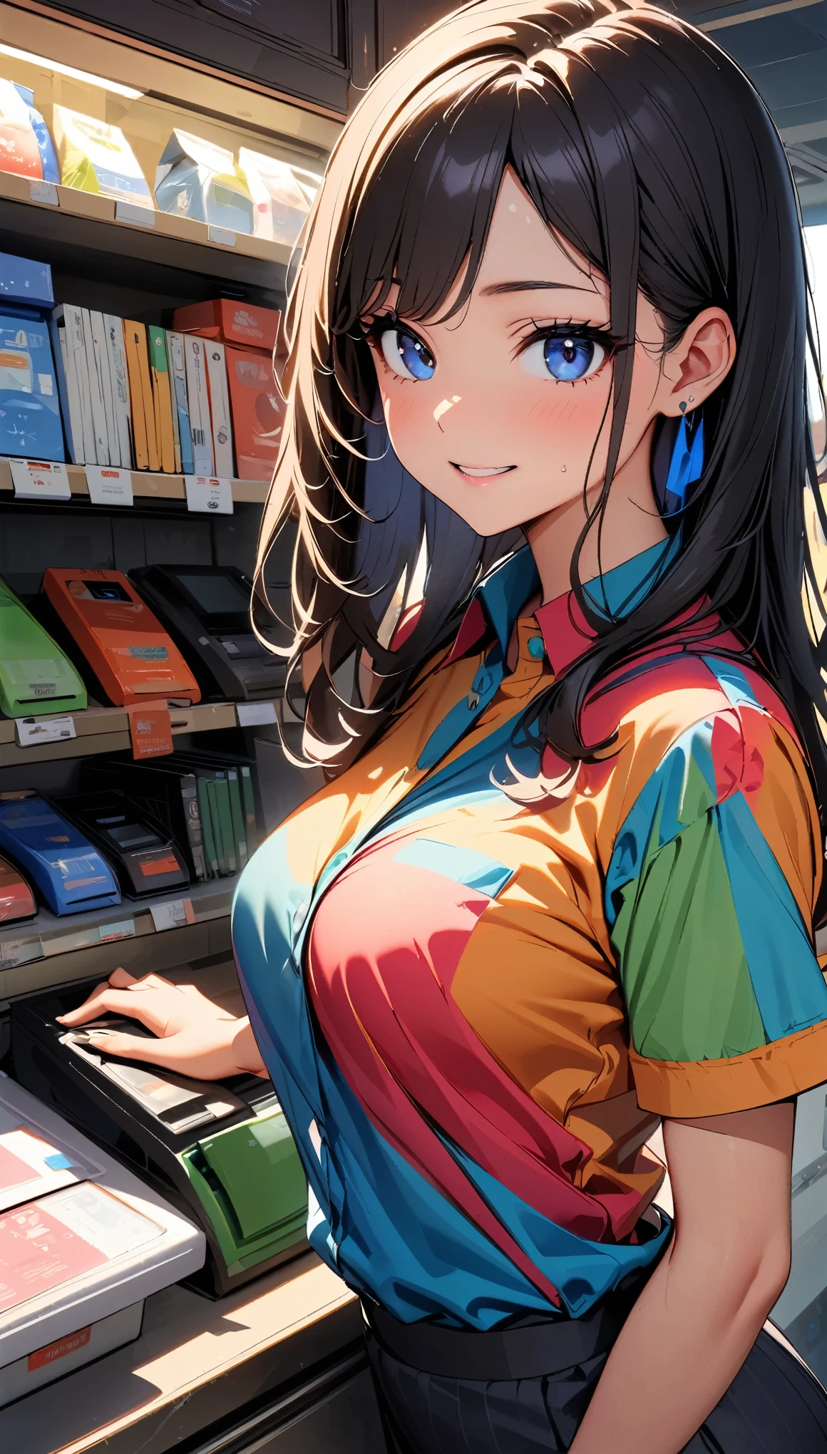 Anime girl in a library with books and a phone - SeaArt AI