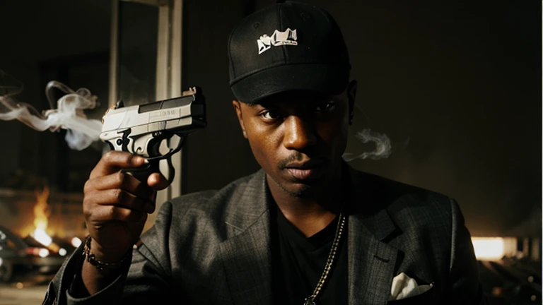 ((Gangster)),black guy,(gun),cool,(smoking)