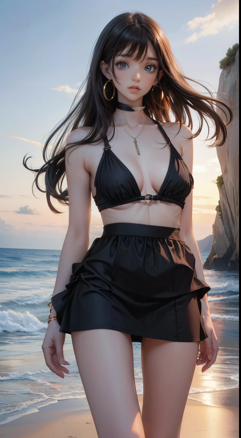 Beach,Black Hair,Straight hair,Black Dress,Nipples,smoking,Super high quality,masterpiece,super high quality,Ultra-high resolution,Best image quality,Top class,最high quality,Highest Resolution,high quality,beautiful,beautiful,high quality,Genuine texture,Genuine,8k,detailed,Two-dimensional beautiful girl