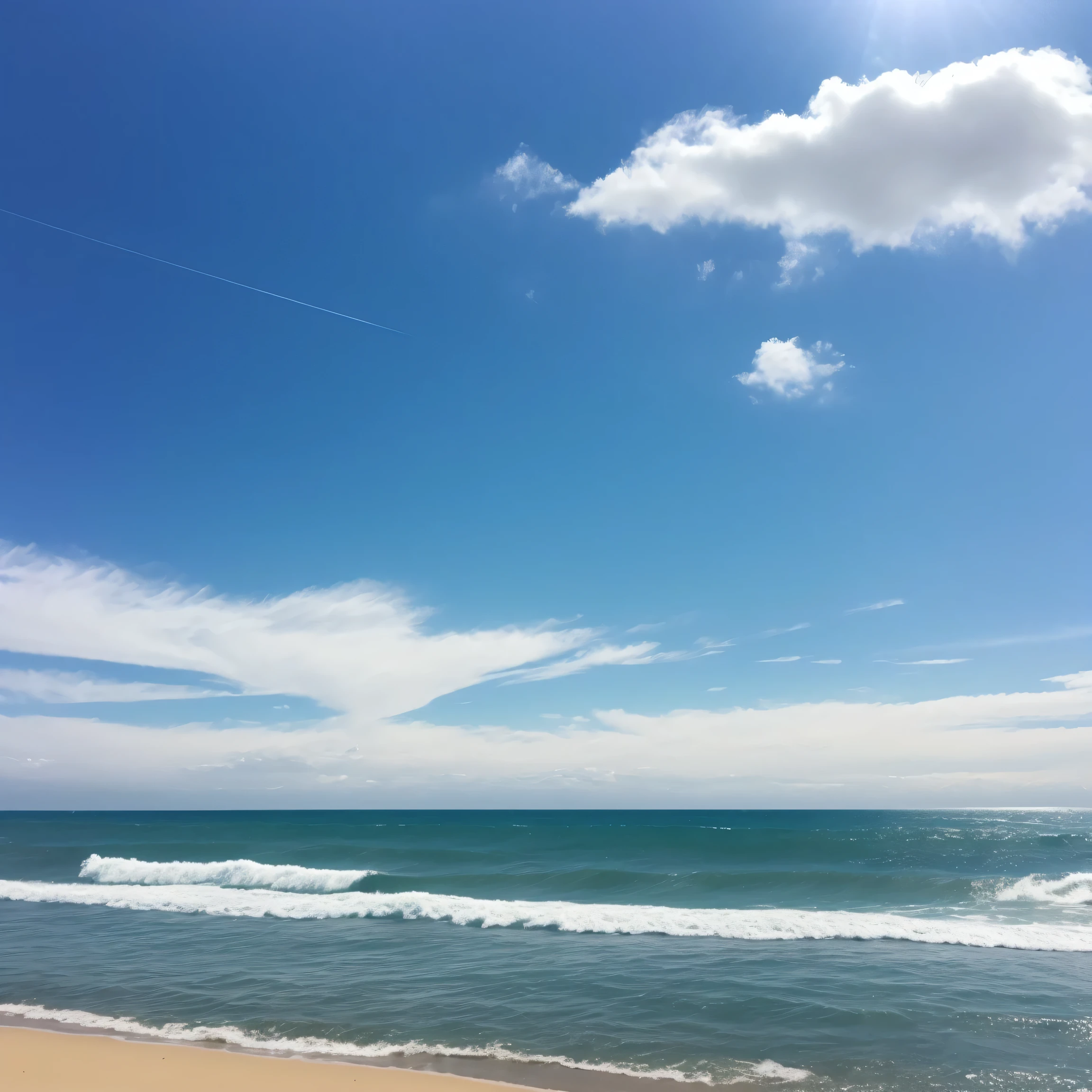 Chigasaki、summer、Ocean、noon、sun、null、cloud、Sharpnesasterpiece, highest quality, (Attention to detail:1.1)