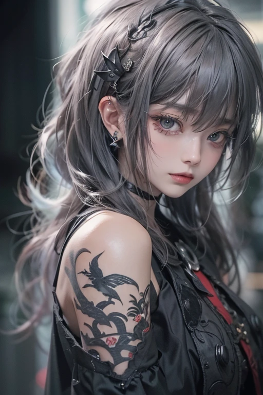 Porcelain-like skin, Full Body Shot, Centered, Super soft lighting, Symmetric, complicated, elegant, Very detailed, Realistic, (Chest puffing pose),(Random Hairstyles),(Best image quality,(8k),Ultra-realistic,最high quality, high quality, High resolution, high quality,Attention to detail,Beautiful details,Fine details,Very detailedCG,Detailed Texture,Realistic facial expressions,masterpiece,in front),Bodysuits,stockings,Pink Hair, ,, (((Tight waist))), ((Big Breasts)),(See through),(((He has many tattoos all over his body)),