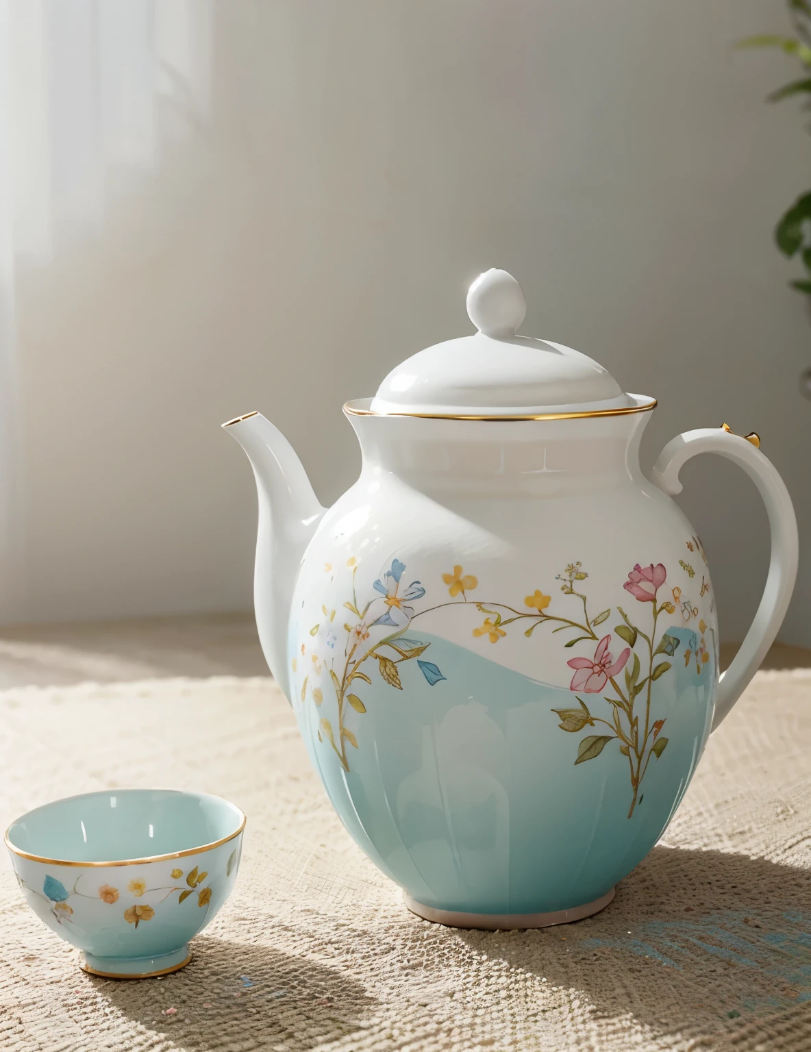 flat pattern,scandinavian style,spring palette,pastel colors,light and happy mood,surreal mood,tea-related objects,best quality,ultra-detailed,realistic:1.37,soft lighting,creative perspective,colorful visual elements,cup and saucer,tea leaves floating in the air,ethereal atmosphere,delicate teapot,patterned teacup,watercolor-like strokes,vibrant florals,subtle gradients,pastel blue and pink hues,bright sunlight,serene garden backdrop,pleasing composition,fresh and rejuvenating ambiance,inviting and tranquil setting,whimsical blend of reality and imagination,harmonious blend of simplicity and intricacy,meticulous attention to detail,user-friendly design,refined aesthetics,peaceful tea ceremony,subtle elegance,enchanting experience.