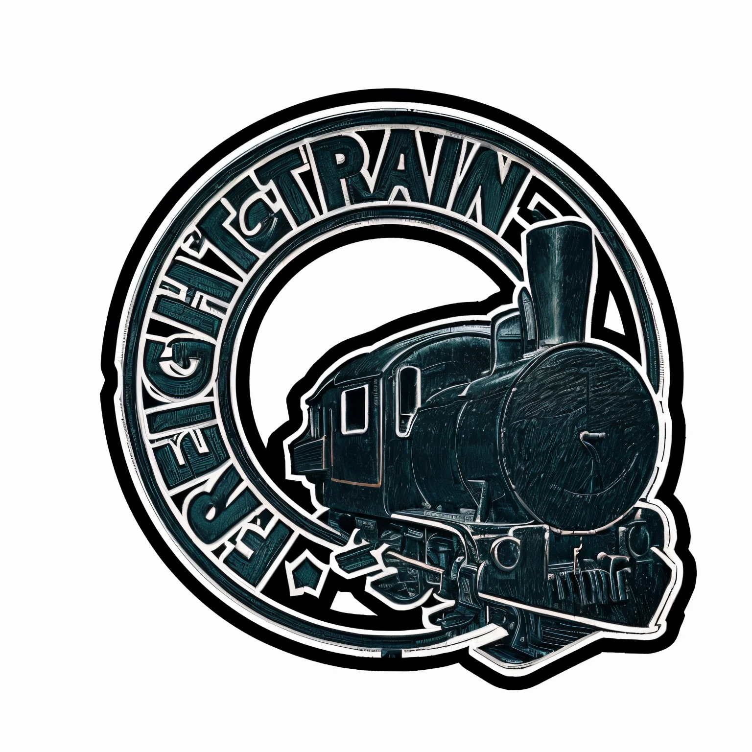 a close up of a train logo with a "FT" on front of train with a corcle around train that says "freight train, train, trains, logo art, patch design, gothic locomotive, steam train, illustrated logo, train far, high quality artwork, locomotive, looking to the right, badge, created in adobe illustrator, ho scale, digitally drawn, nighttime!, logo, logo, high quality photo, steam trains