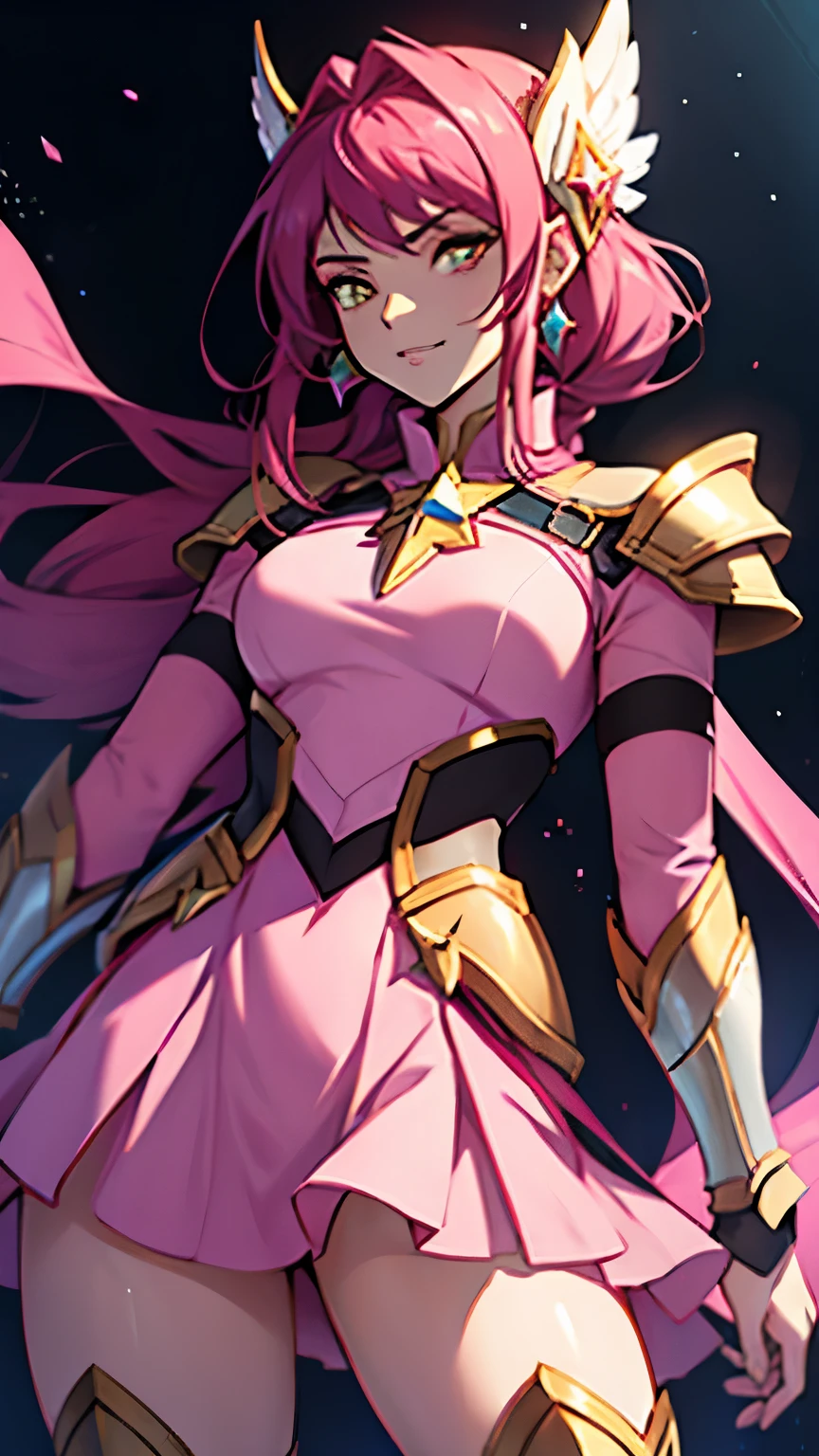 Garota branca e loira, wearing armor as lol star guardian in pink outfit
