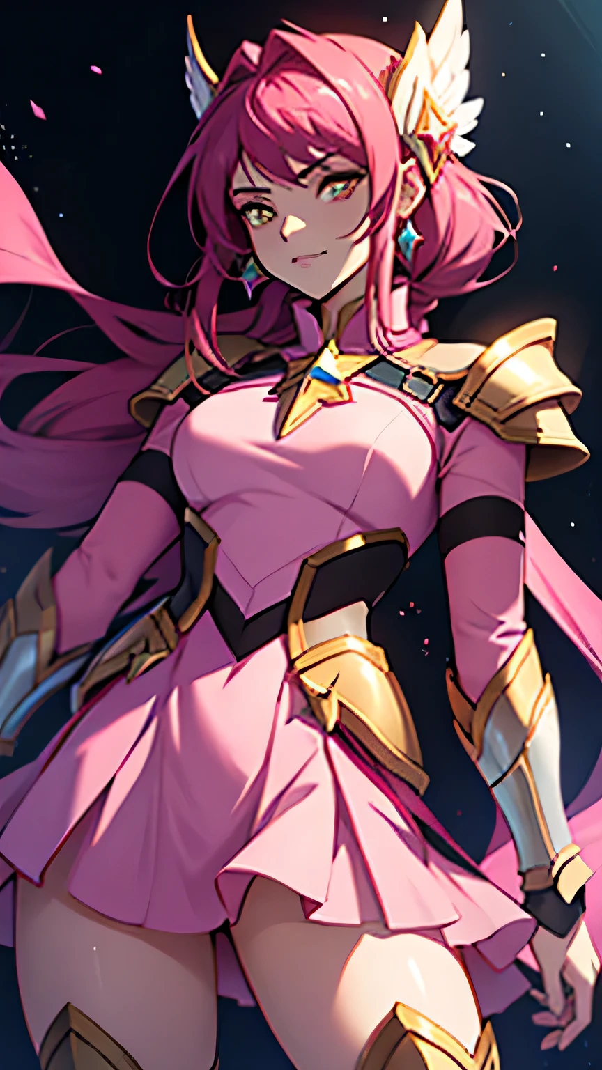 1990s \(style\),
1girl, :d, armor, bangs, breasts, cape, cape lift, earrings, gloves, hand on hip, headband, jewelry, long hair, looking at viewer, open mouth, orange hair, red eyes, retro artstyle, shoulder armor, smile, solo
<lora:1990s:0.7>