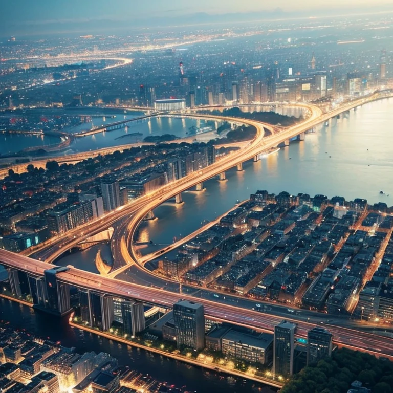 Hunger games district 6 transportation trains in top aerial city wide view modern city with pollution overpopulated buildings