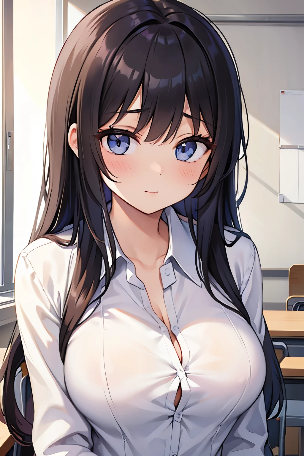 Beautiful girl, pretty face, white shirt, medium breasts, sexy, teacher