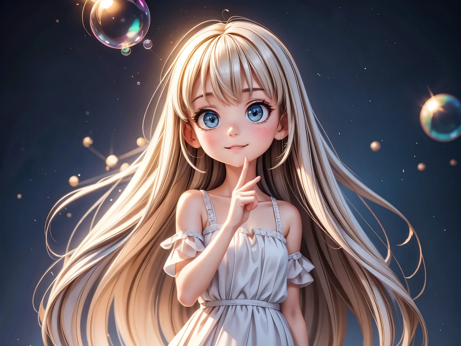 A  dancing with soap bubbles,illustration,Soft colors,soft light,high resolution,Super detailed,best quality,portrait,fantasy,Charming atmosphere,floating dress,Beautiful and delicate eyes,Flowing long hair,Slender fingers,Fantasy Background,Detailed background subtle glow,Ethereal theme,lively movement, Octane Render