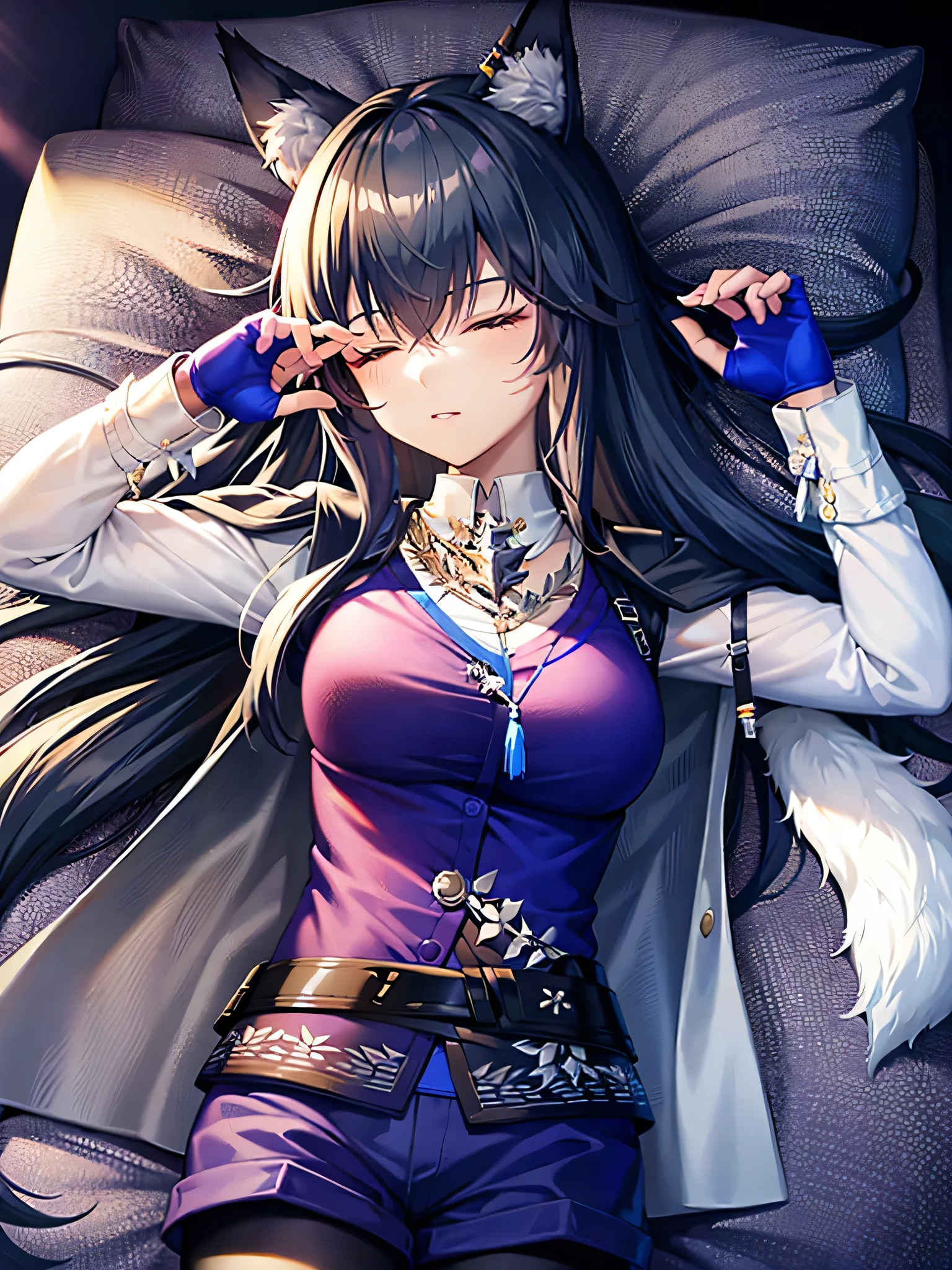 Sleep in bed,eye closeds,Sleep on your side,It has three foxtails