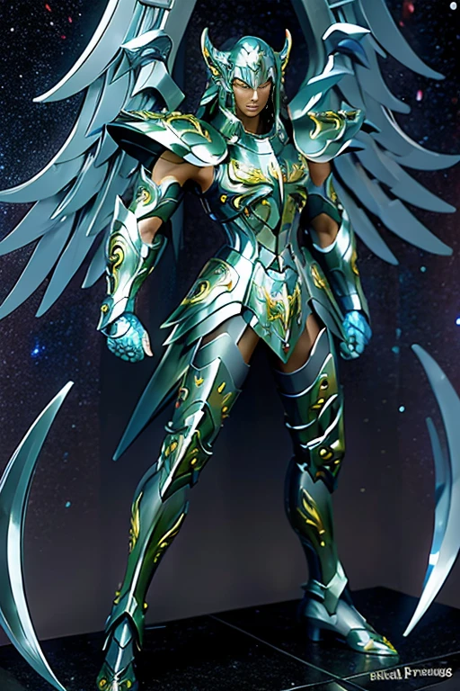 Ultra-high saturation, (tmasterpiece), full body photo, (best quality), (1 handsome man), starry sky background, Wearing shiny silver armor, armor type armor shows details of your muscles, showing the belt, showing the armor thigh protector, cool pose, Saint Seiya Armor, messy hair, high detail, Anime style, Cinematic lighting, Glitter, god light, Ray traching, filmgrain, hyper HD, skin texture, super detail, Anatomically correct, High resolution, Saturation ultra-high, High contrast, High-shiny green armor, Smooth skin, Serious expression