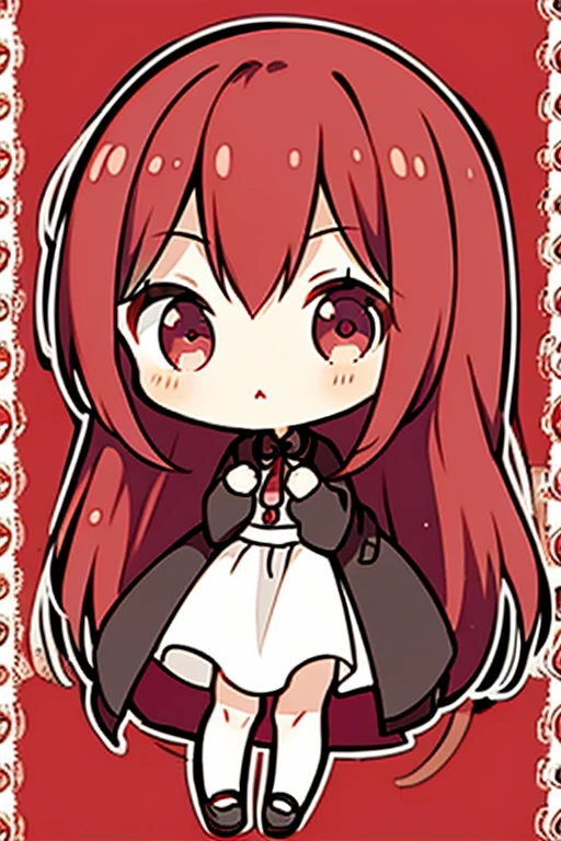 A red haired woman with red eyes with an hourglass figure in a cute sweatshirt dress is hiding her blush behind her hands