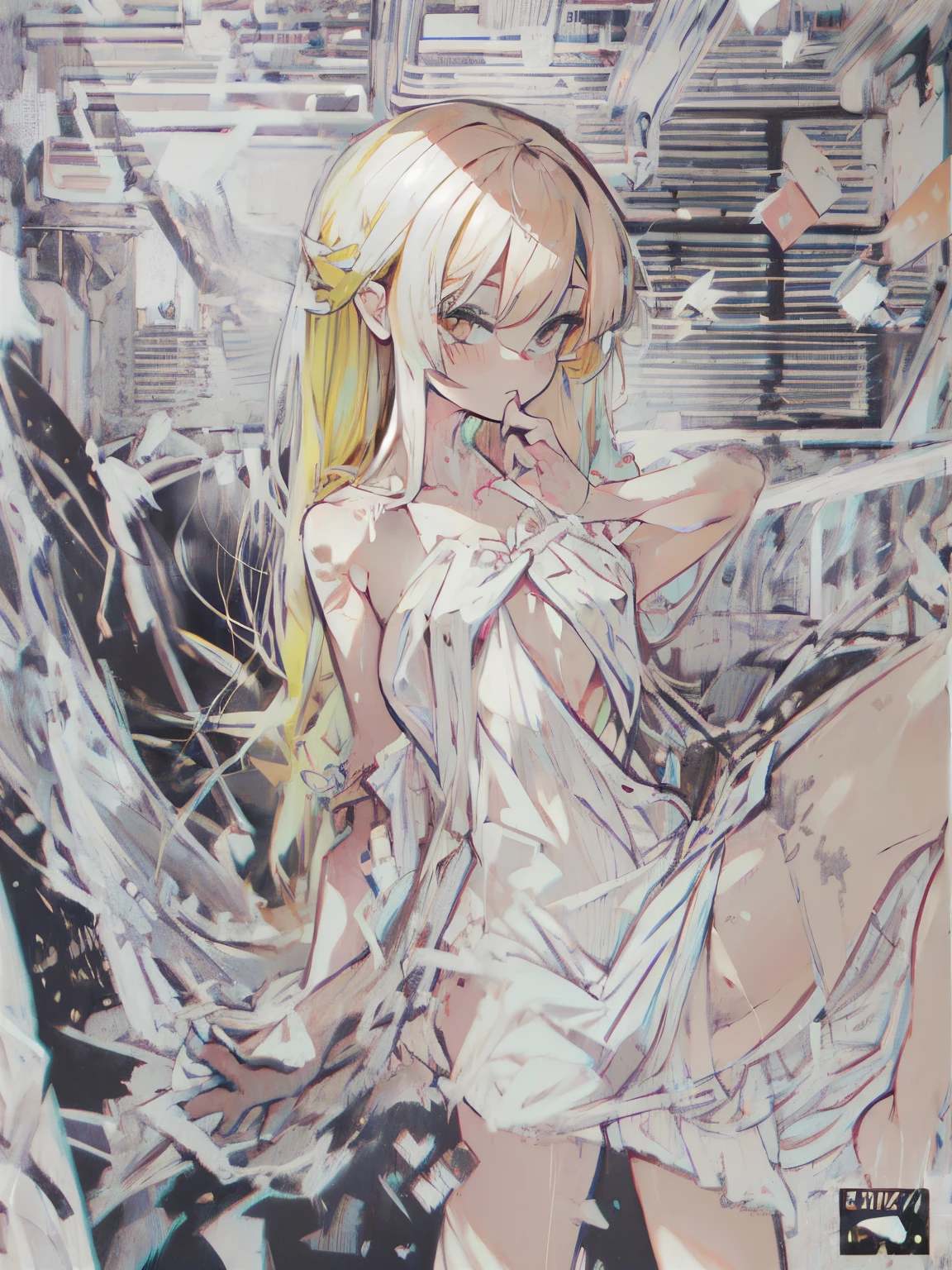 NSFW,oshino_shinobu,Blonde,Long Hair,White Dress,(Perfect hands),(Perfect Anatomy),(masterpiece),(highest quality)