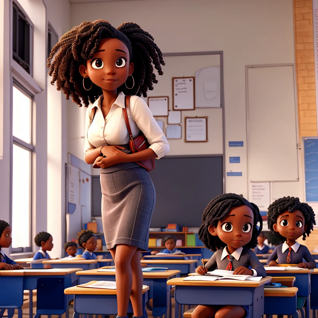 Teacher in a classroom with black children
