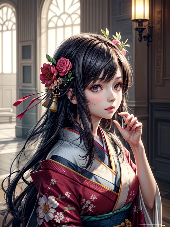 Arafed woman in kimono with flowers on her head, beautiful digital artwork, beautiful digital illustration, beautiful digital painting, gorgeous digital painting, work in Guweiz style, Photorealistic render of an anime girl, гладкое аниме cg art, beautiful digital art, Great digital art with details, stunning digital illustration, detailed digital anime art, April render, Beautiful anime portrait