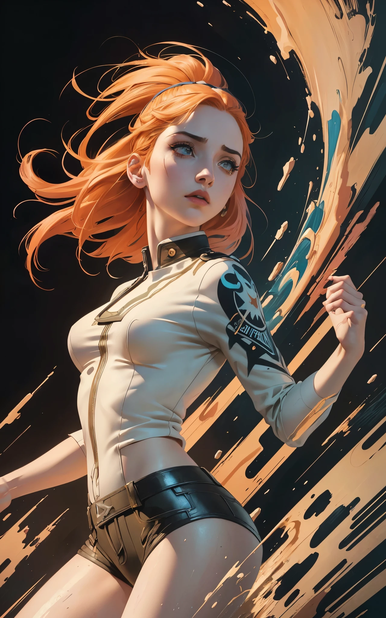 (Emily Rudd:Hayley Williams) best quality, masterpiece, (realistic:1.2), detailed face, beautiful eyes, (masterpiece, top quality, best quality, official art, beautiful and aesthetic:1.2), (1girl:1.4), extreme detailed, (Joshua Middleton comic cover art:1.1), (Action painting:1.2), (concretism:1.2), theater dance scene, (hypermaximalistic:1.5), colorful, highest detailed,