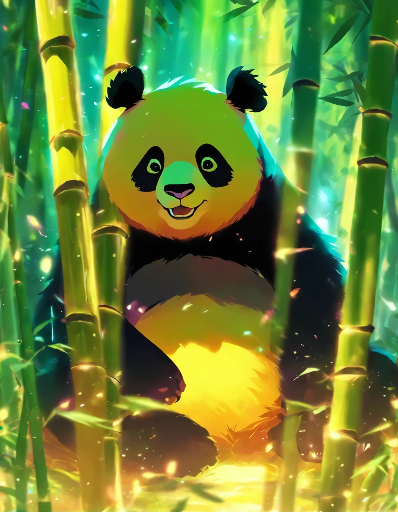Panda bear in a bamboo forest.