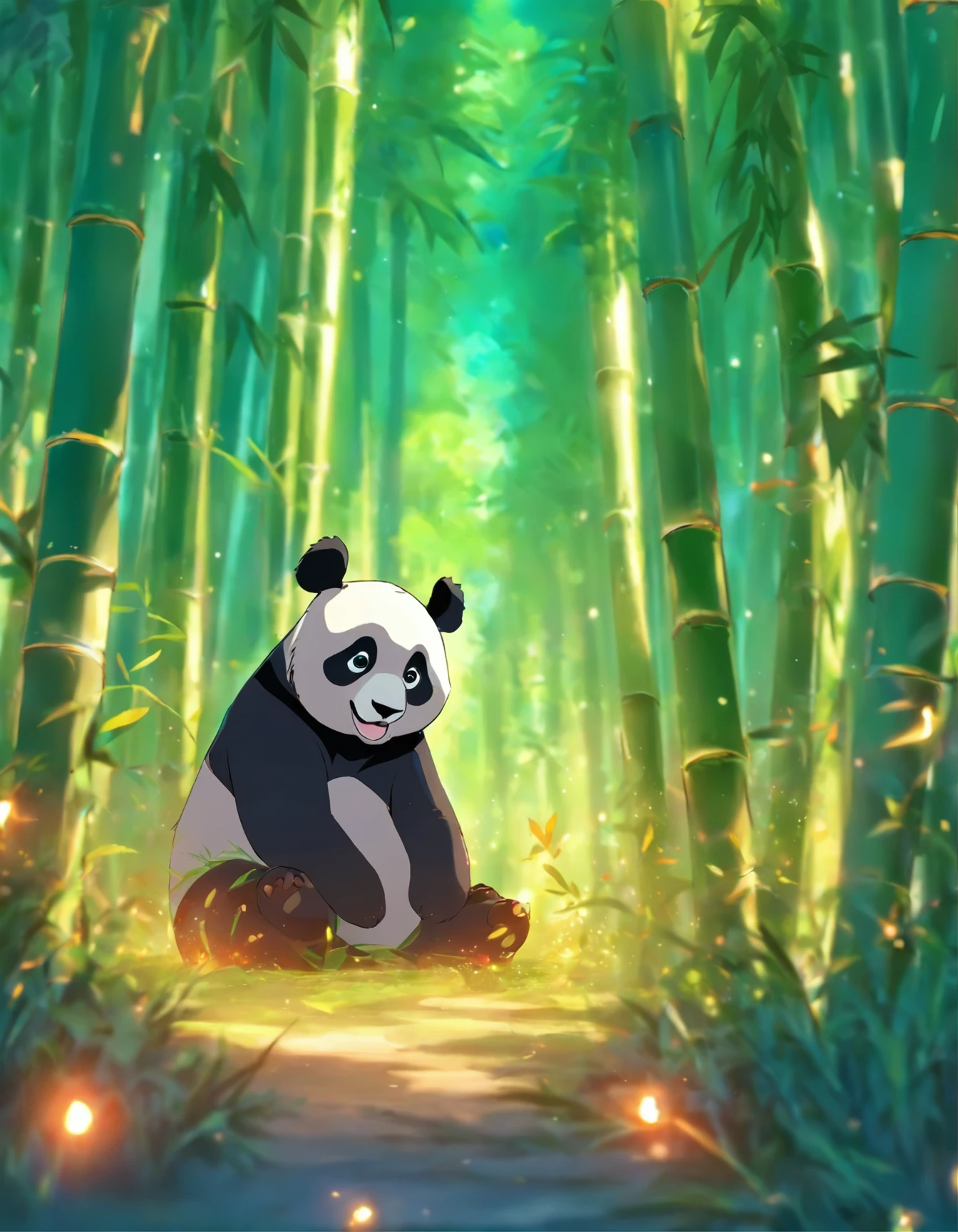 Panda bear in a bamboo forest.