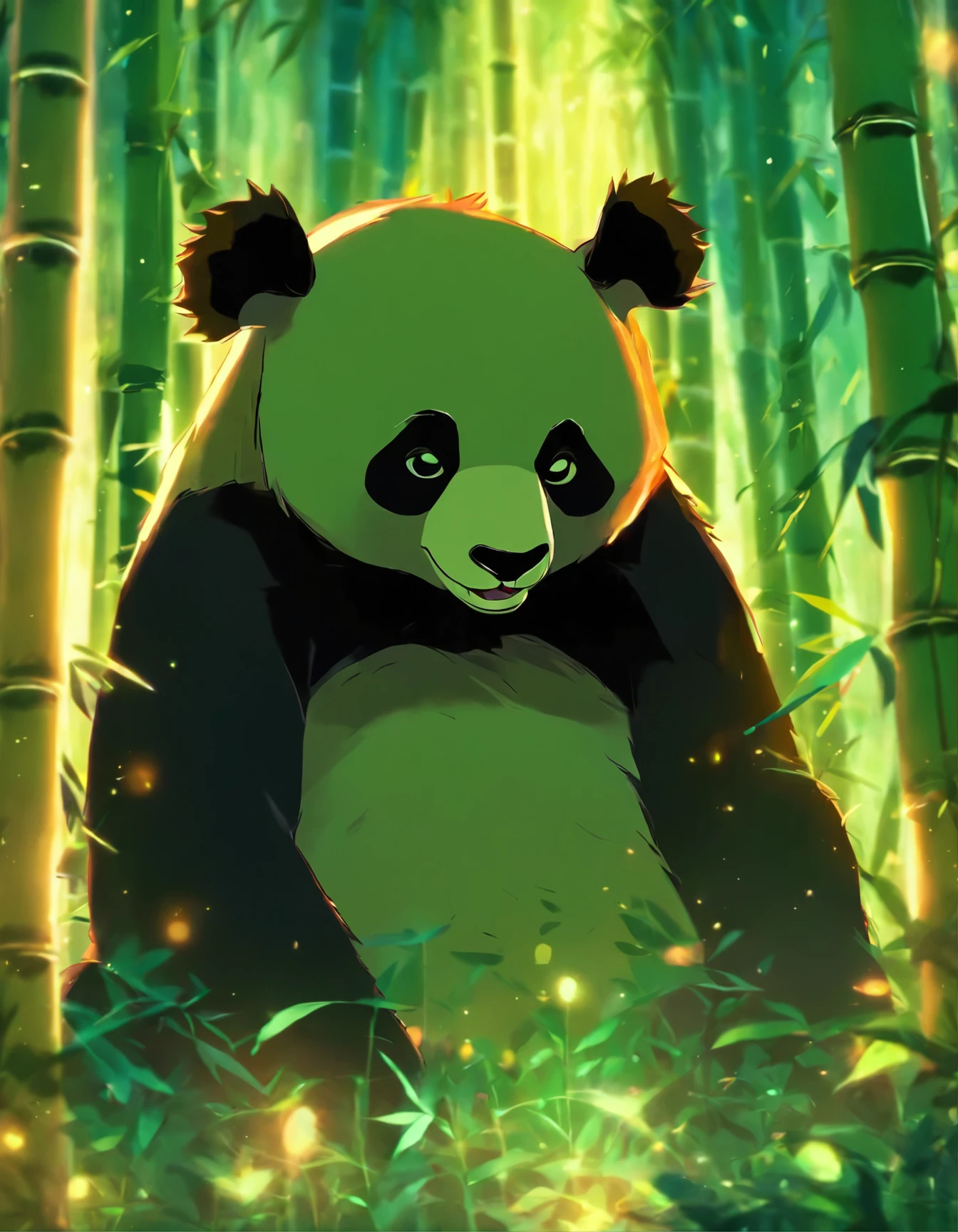Panda bear in a bamboo forest.