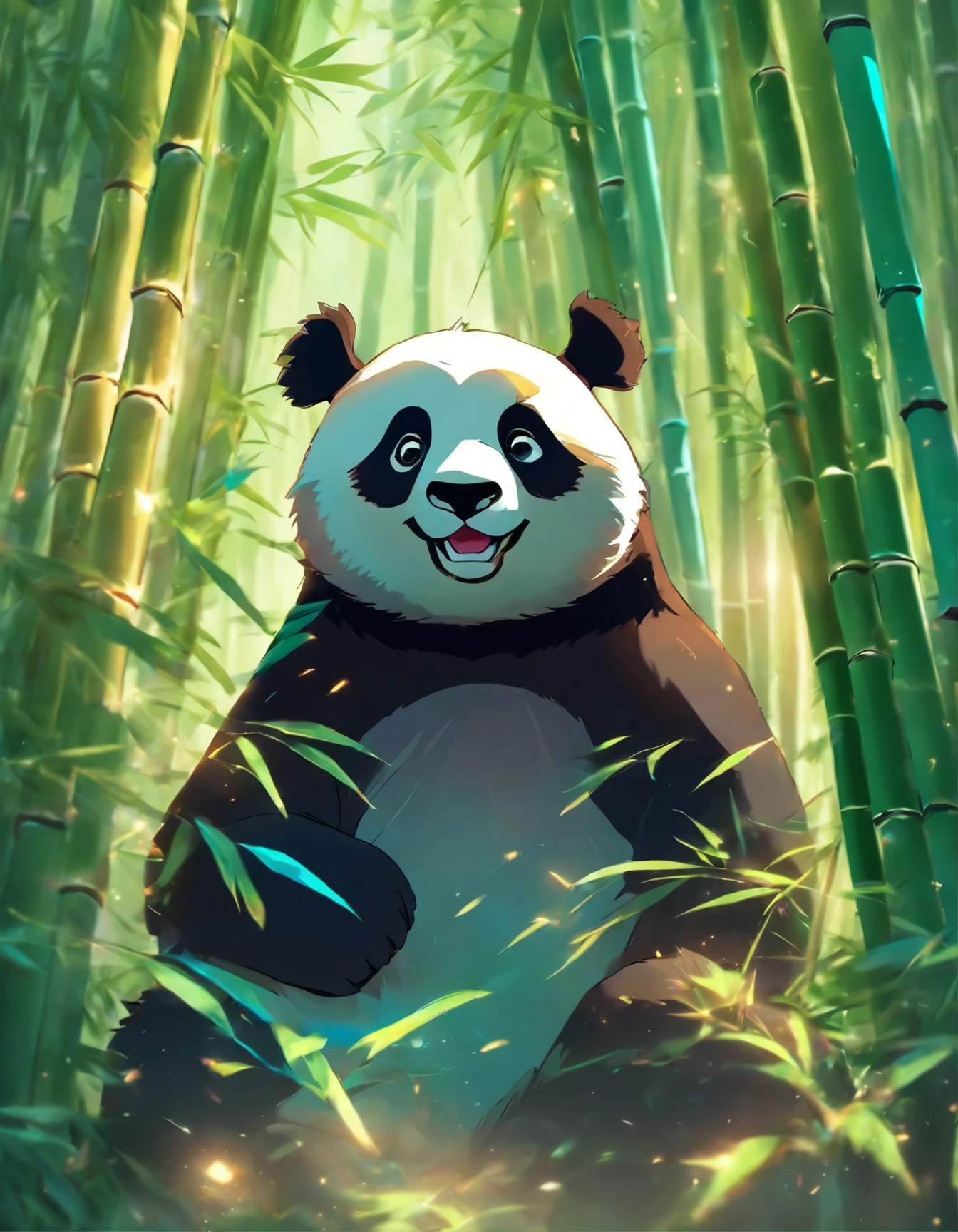 Panda bear in a bamboo forest.