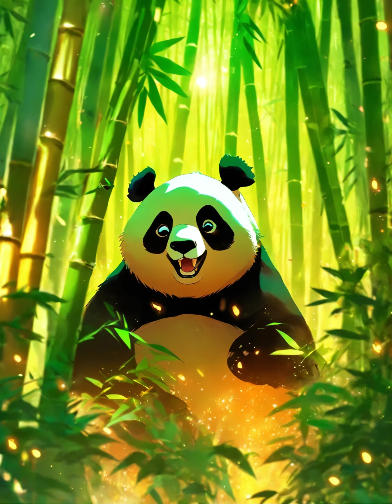 Panda bear in a bamboo forest.