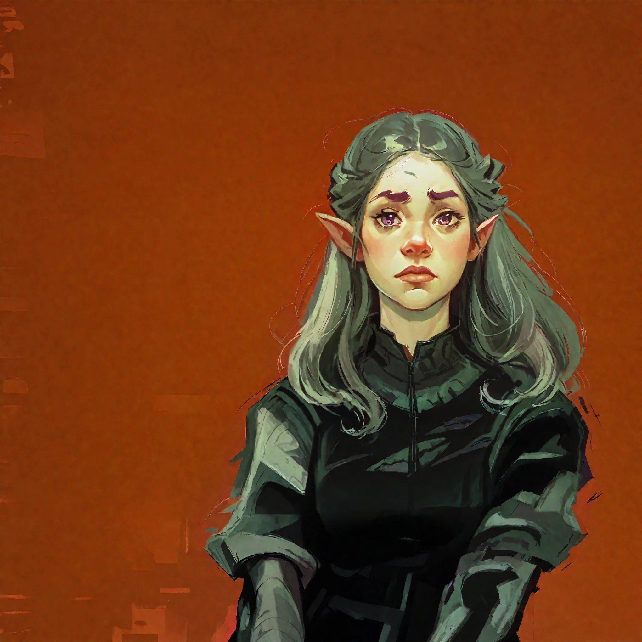 better aesthetics, lolsplashart, ashé,1 girl, vibrant purple skin:1.5, pointy ears, serious and sad expression