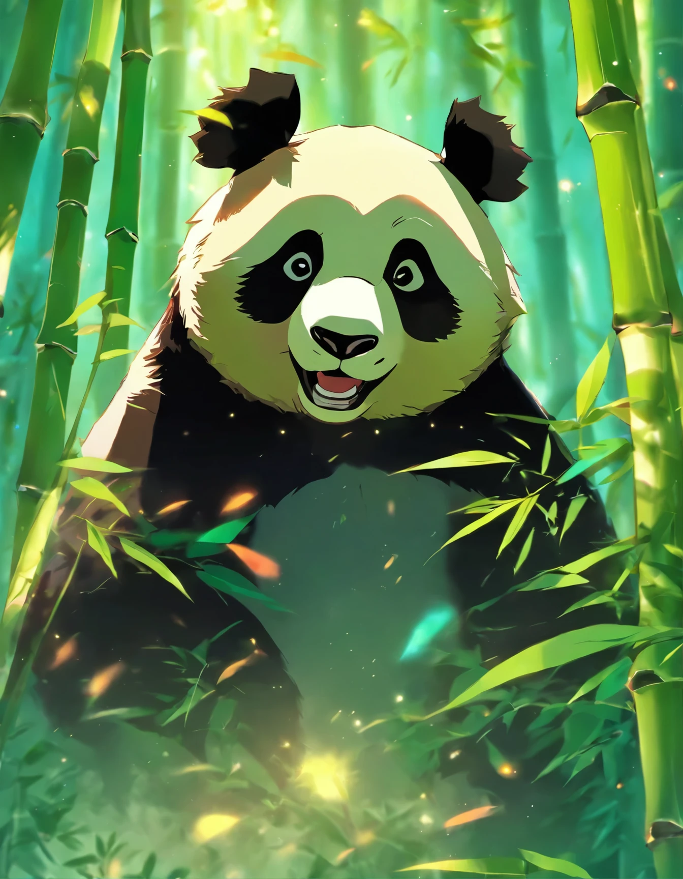 Panda bear in a bamboo forest.