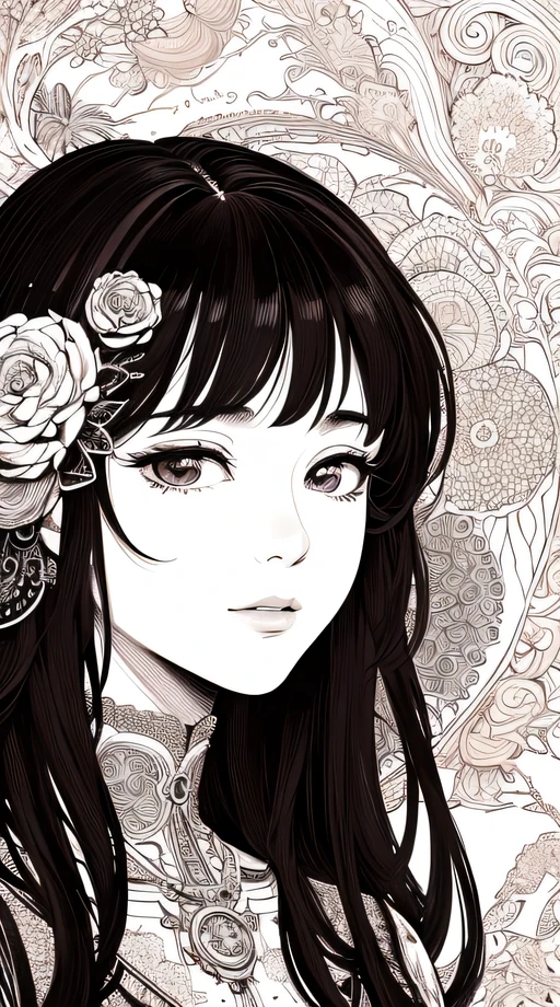 (masterpiece, highest quality, highest quality, official art, beautiful and aesthetic: 1.2), (1 girl: 1.3), very detailed, (fractal art: 1.1), (color: 1.1) (flowers: 1.3), (by Yuko Higuchi:1.4), Higuchi Yuko,(by Yo:1.2),(line drawing),line drawing,pen drawing,tangled,(tattoo patterns:1.2),(complicated lines),(masterpiece),(highest quality:1.1), (super detailed),Best Illustration,finely,hand painted high quality,high contrast,(clean lines:1.3),clear lines,(portrait),(very close up:1.1),1 girl,alone,girl surrounded by red mushrooms,(intricate details:1.3),(detailed background:1.2),(colored background:1.1),sketch,intricate details,High resolution