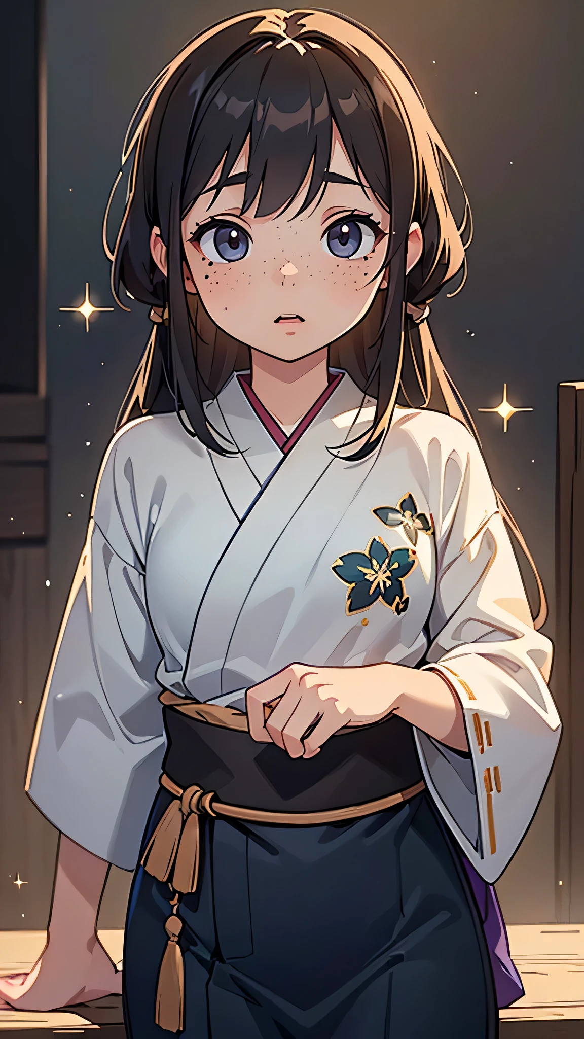 masterpiece, highest quality, (Highly detailed CG Unity 8k wallpaper), (highest quality), (Best illustrations), (Best Shadow), Confused, Realistic lighting, (abyss), Beautiful subtle sparkle, art,Random Pause,,Cute freckles on the cheeks, Mole under left eye,Cowboy Shot, Japanese Model, defenseless, Open your mouth,