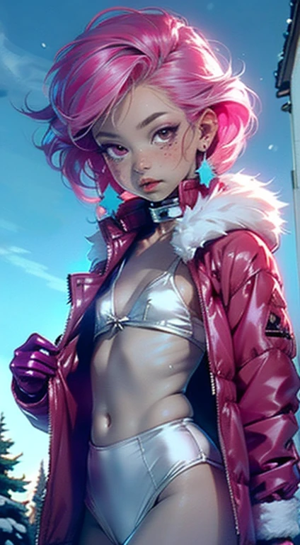 cute Fairy,(((a bit ,tiny a bit body,a bit))),((())),((anime Fairy with extremely cute and beautiful Fuchsia colored hair)), (((Fairy))), (((Fairy ears))),
(((Flat Chest))),((((Fuchsia colored hair:1.35,short Fuchsia colored hair,Inner hair color,Ear breathing)))),(Pink Eyes:1.5,Beautiful fine details,Symmetrical eyes),(((freckles on the face,freckles,frecklesのある少女))),(((Shiny skin:1.5,Light Skin: 1.5,Sunburned skin,Shiny skin,very Shiny skin,Shiny body,Plastic Glitter Skin,exaggerated Shiny skin,Glowing Skin))),(Delicate and fine fingers,Detailed body,Human hand,(Detailed face)),
cute,Lewd,eroticd,(((ng Caution))),
zettai ryouiki,Revealing clothing,Show some skin,(((Sexy pink fur coat, p fur coat outfit, Wearing a pink fur coat:1.3,pink winter coat))), ((Pink mini skirt,毛皮の縁取りのPink mini skirt,Visible ties)),(White gloves,Pink clothes,Half naked,with a bit pink clg,((((Fur-trimmed clothing)))),(((Complex outfit,Complex clothes))),
(Dynamic pose:1.0),Embarrassing,(Centered,Scale to fit dimensions,Three-part method),
Snowy pine forest at night, With dark storm clouds,winter,scenery:1.25,Snow forest background Christmas tree,
High resolution, Sharp focus, (Super detailed, Very detailed), (Photorealistic artwork:1.37),(Very detailed CG unity 8k wallpaper),((Synthwave Background Theme)),(((Vibrant colors,))),(Complex),(masterpiece),(highest quality),