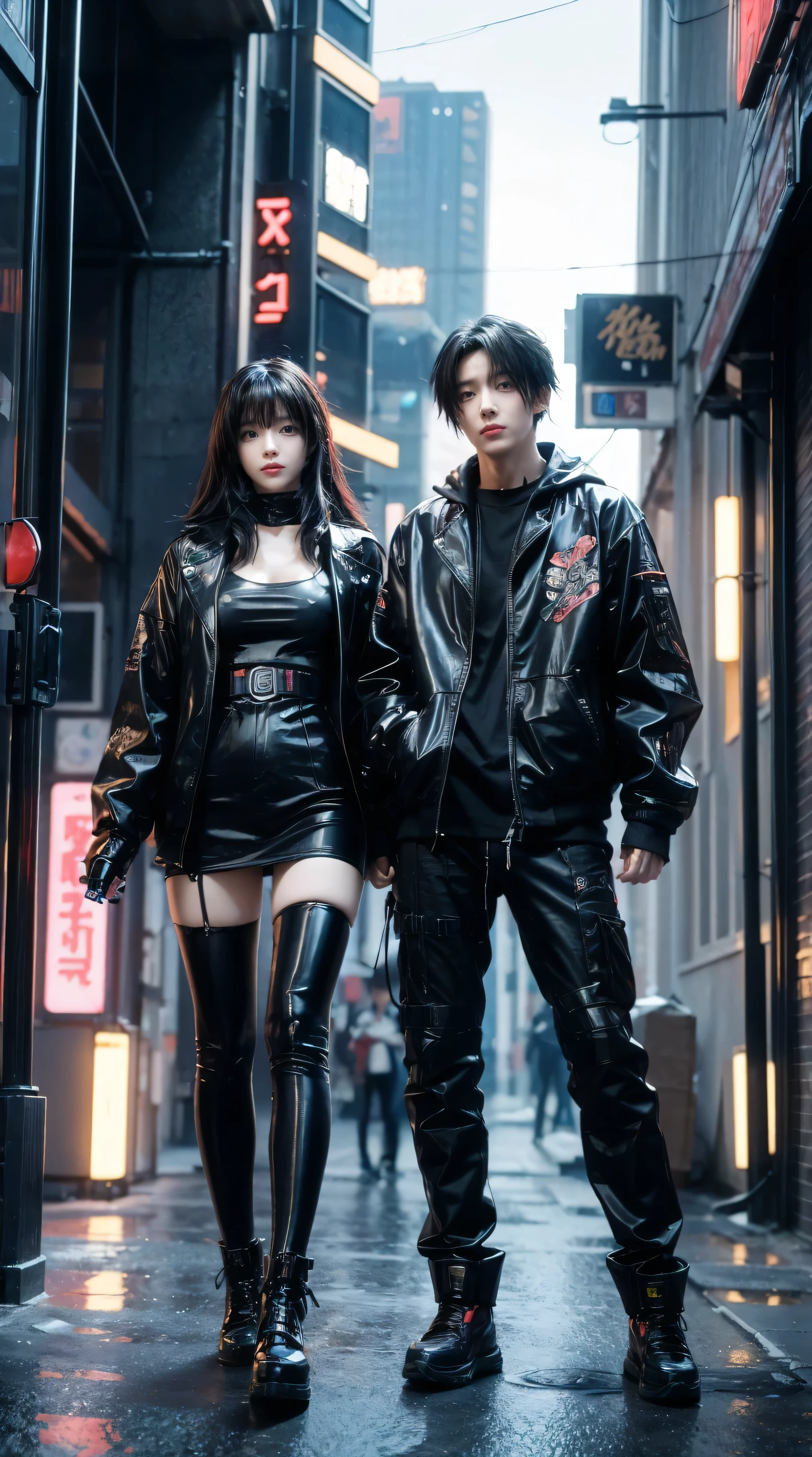 Two people and an anime scene in the city, digital Cyberpunk Anime Art, Anime Cyberpunk art, Cyberpunk anime girl mecha, Cyberpunk Anime Art, Modern Cyberpunk Anime, Digital cyberpunk - anime art, AnimeMecha Aesthetics, Cool Anime 8K, best anime 4k konachan wallpaper, Mecha Aesthetics, Anime Cyberpunk, Anime style 4k