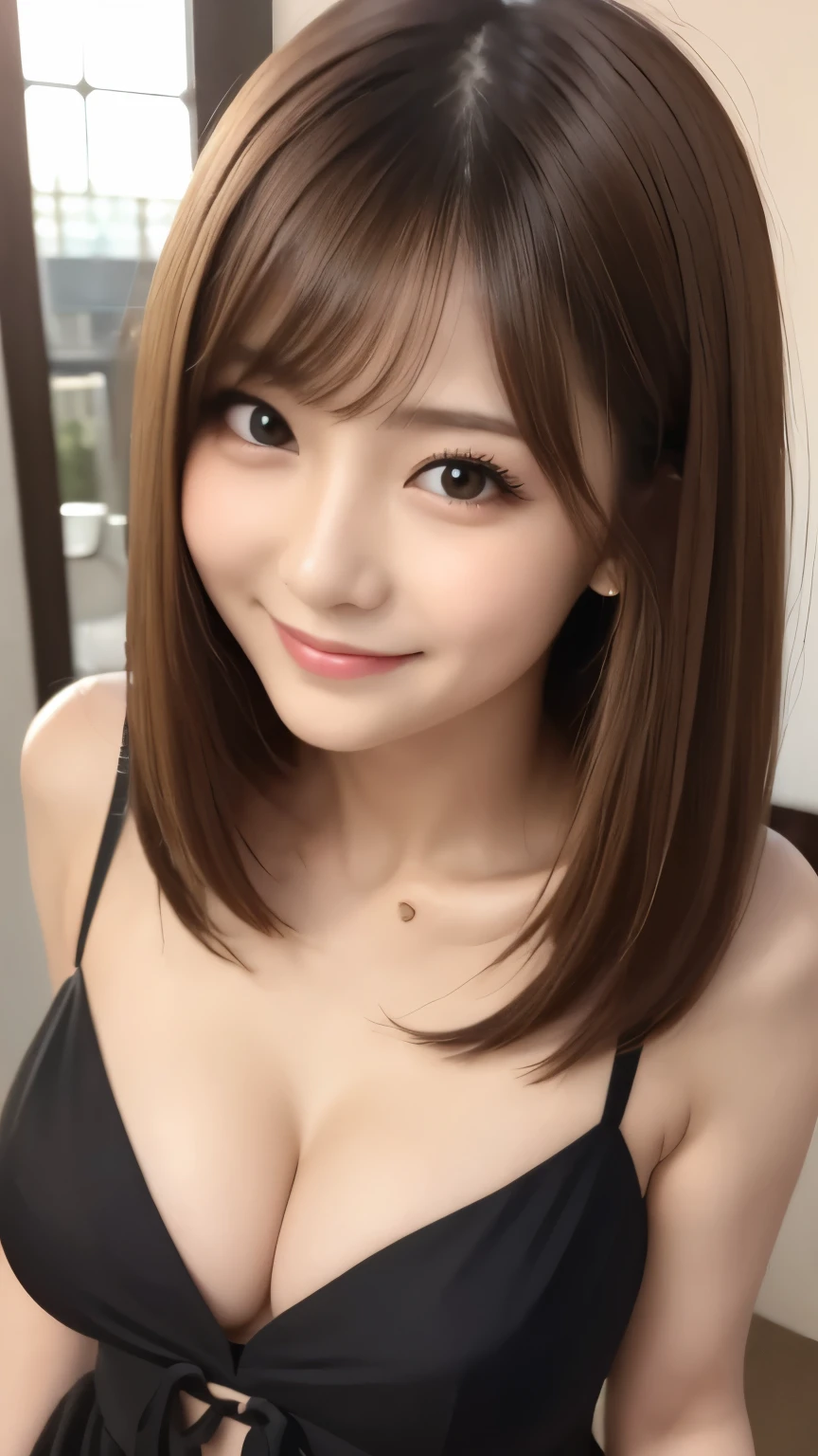 bright表情、Photorealistic:1.32、highest quality、超A high resolution、最も美しい日本のgirlの写真、Cute and beautiful face details、Small Face、(Purelos Face_V1:0.008)、美しいbangs、、Radiant, fair, glowing skin、Hair gets tangled in the face、girl１people、顔まで伸びるbangs、bangs、Hair between the eyes、Attractive brown silky hair、bright、Her clear eyes shine charmingly、Dynamic pose、highest quality、Disorganized、((The cutest girl in the world))、日本people、((Mini dress with ribbon:1.3))、Newest Brands、Korean Fashion、(Long Bob:1.3)、(Tie with a thin ribbon)、Nice and cute、An innocent smile、nice smile、No cleavage、(Large Breasts:1.3)、(Posing cutely:1.3)、Brown Hair、Small waist、Detailed beautiful eyes、View your viewers、Upper Body、Close-up of face、Front view、