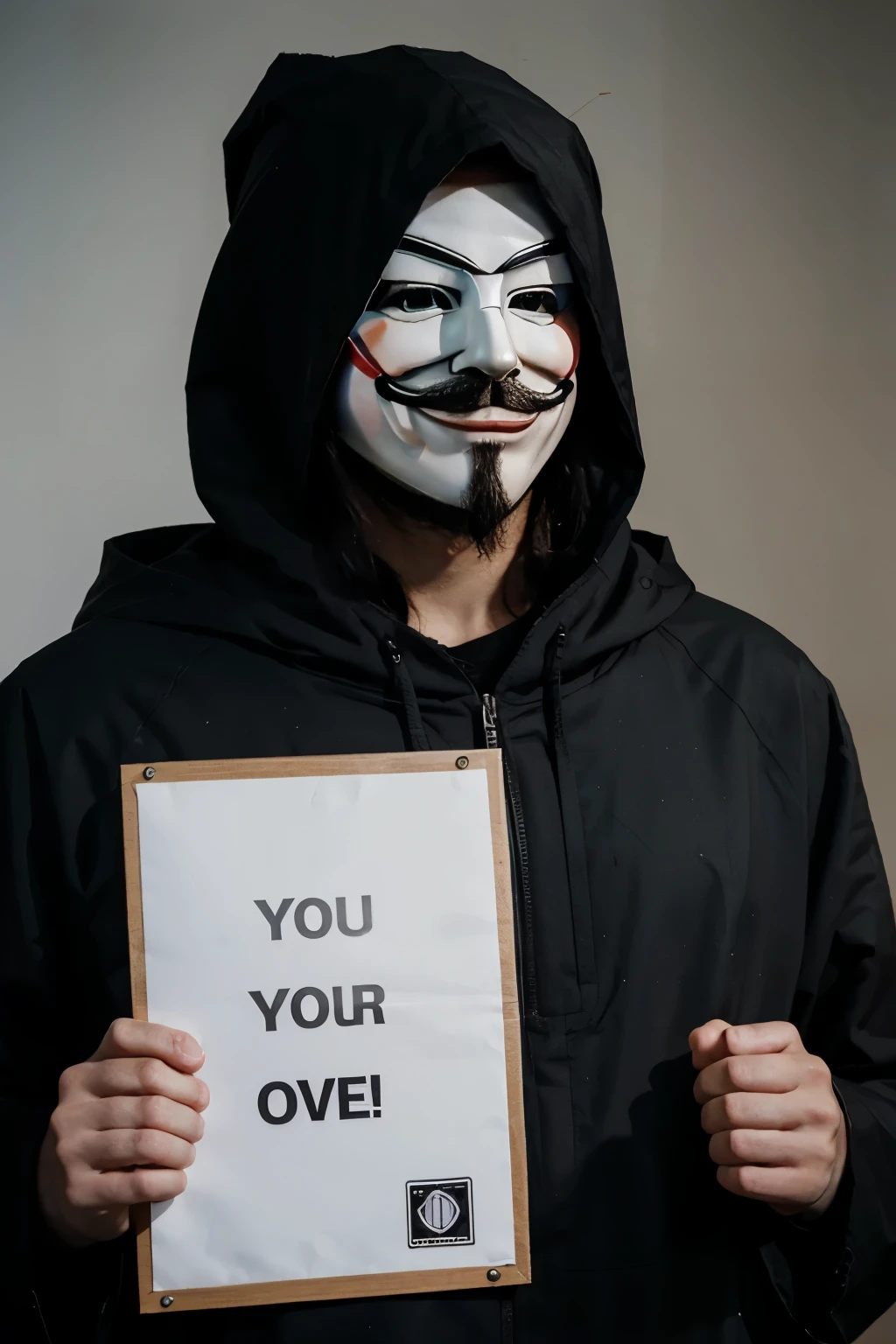 Anonymous Hacker holding sign that says President Mal