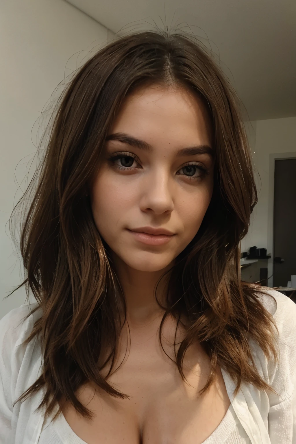 Femme brune cheveux long avec un grain de beauté