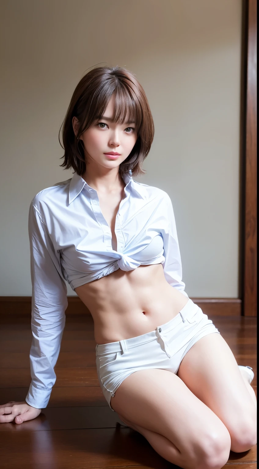highest quality, 8k, 32k, masterpiece,( Ultra-high resolution: 1.3),Attractive Japanese women photos, One Girl, (whole body : 1.0), Abdominal muscles, Perfect body, (フルヌードボディのwhole bodyショット), (boots:1.1), Highly detailed face, Detailed lips, Beautiful Eyes, double eyelid,short hair,Disheveled Hair,