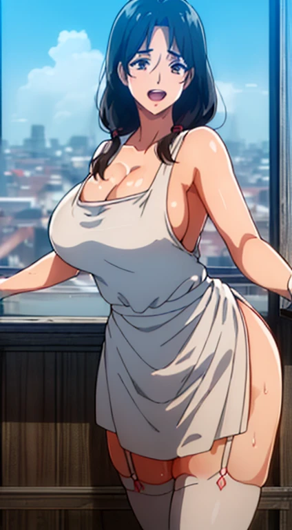 (sky:1.7), A city with many buildings,背景是sky空,背景是云彩和蓝sky, architecture,
stand at attention, On the roof,
Deep Crack, clavicle, White apron,Bare shoulders,
Black Hair, Brown eyes, Bangs, Single Braid,
1 girl, 20 years,Young women,fair Finger,fair long legs,fair 身體,fair Nose,fair character design, Perfect eyes, perfect Face,,((Mature female , 大breast、Low-cut,Cleavage, Wide hips, Curvy beauty, Perfect body)Focus on girls, Awkward, Face红, charming, Close your eyes, open mouth,with tears in eyes, Saliva residue, The hem of the skirt is wet, Brushed, Vibrator line bulge, Vibrator in garter belt, The Last Vision, Ultra-high resolution,4K,Super detailed, photography, 8k, HDR, high resolution, absurd:1.2, Kodak Portrait 400, Film Grain, Blurred background, Bokeh:1.2, lens flare, (Energetic_color:1.2),专业photography师
官方藝術,Extremely detailed CG Unity 8K wallpaper, Perfect lighting,rich and colorful, bright_front_Face_light,Glowing skin,
(masterpiece:1.0),(the best_quality:1.0), Ultra-high resolution,4K,Super detailed,
photography, 8k, HDR, high resolution, absurd:1.2, Kodak Portrait 400, Film Grain, Blurred background, Bokeh:1.2, lens flare, (Energetic_color:1.2)
(fair,Large target_breast:1.4), (fair_Face:1.5),(narrow_waist),